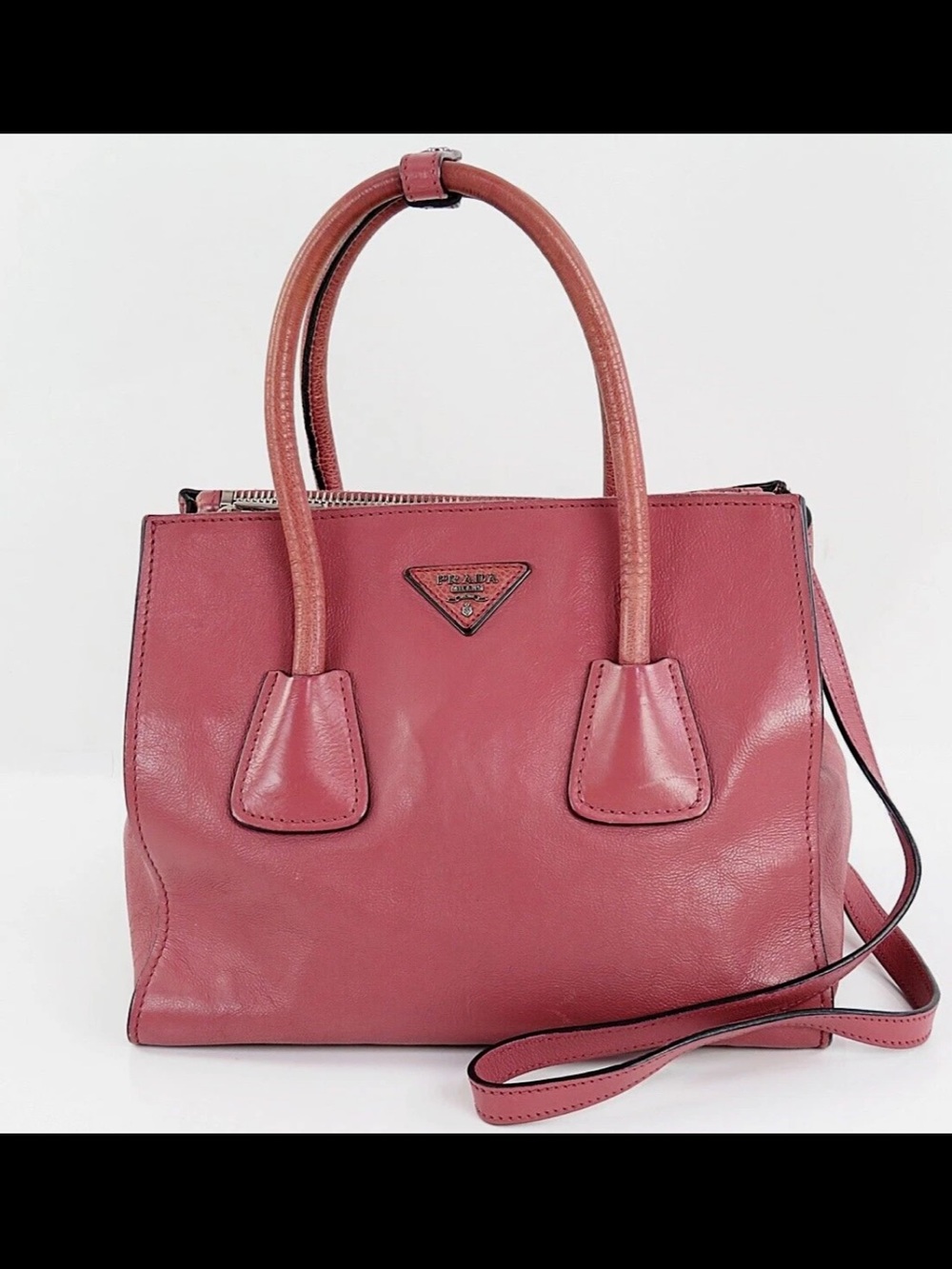 Prada Rose Pink Leather Satchel with Dual Handles